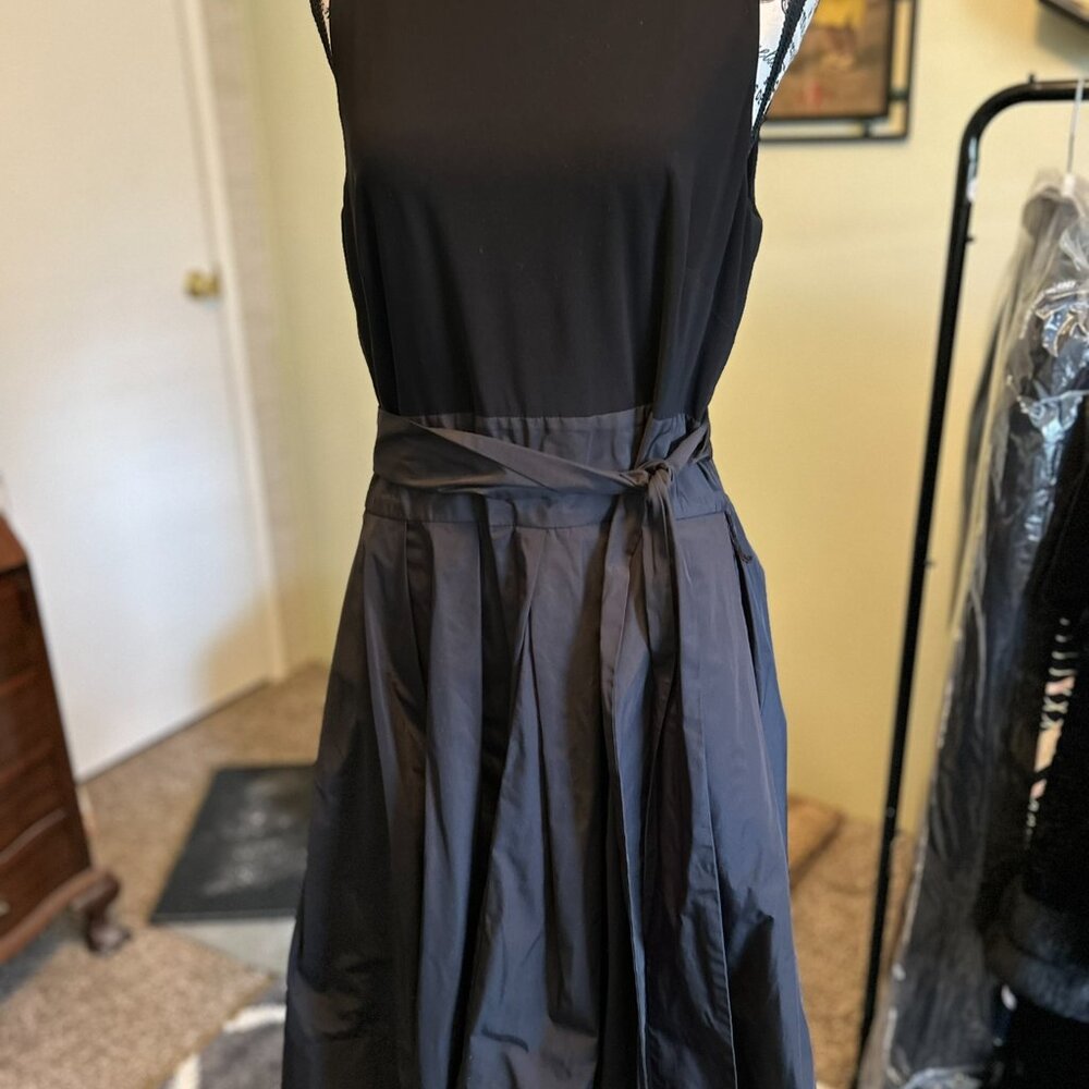 Ralph Lauren Black Sleeveless A-Line Dress with Waist Tie